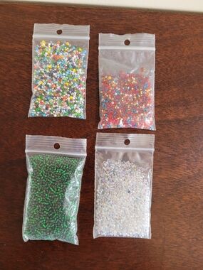 Assorted Small Seed Beads - Multicolor, Red, Green, Iridescent